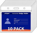 10 Pack Horizontal ID Badge Holder, Clear Plastic Lanyard Card Holders, Work Name Tag Sleeve Badges Protector Cover with Waterproof Resealable Zipper Type for Nurses, Women, Fits Credit Size Cards…