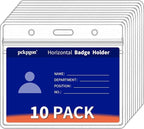 10 Pack Horizontal ID Badge Holder, Clear Plastic Lanyard Card Holders, Work Name Tag Sleeve Badges Protector Cover with Waterproof Resealable Zipper Type for Nurses, Women, Fits Credit Size Cards…