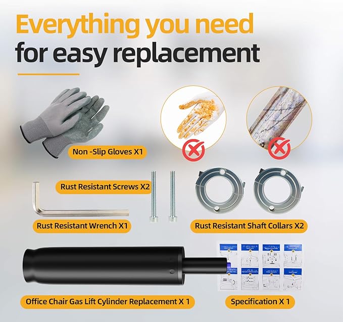 MASTERY MART Office Chair Gas Cylinder Replacement Kit, 4" Stroke Heavy Duty Hydraulic Pneumatic Piston, 1000 lbs Capacity, Universal Fit for Desk Chairs, Easy Installation with Removal Tool & Gloves