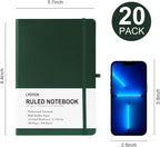 LYDTICK 20 Pack Journals for Writing College Ruled Notebooks Journal in Bulk, Hardcover Notebooks (200Pages) for Note Talking, Lined Bullet Journals for Home School Office, 5.7"x8.4", Dark Green