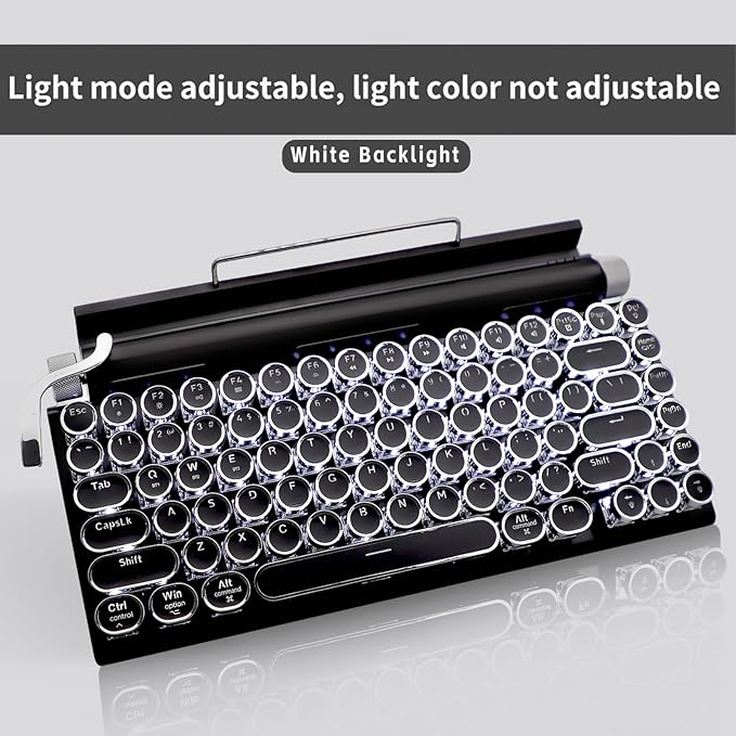Adventurers Typewriter Style Retro Mechanical Keyboard, White Backlight, 83 Key Bluetooth 5.0 Blue Axis Compatible with Desktop, Laptop, Mac and Mobile, Black, 12.3 x 6.6 x 1.6 Inches