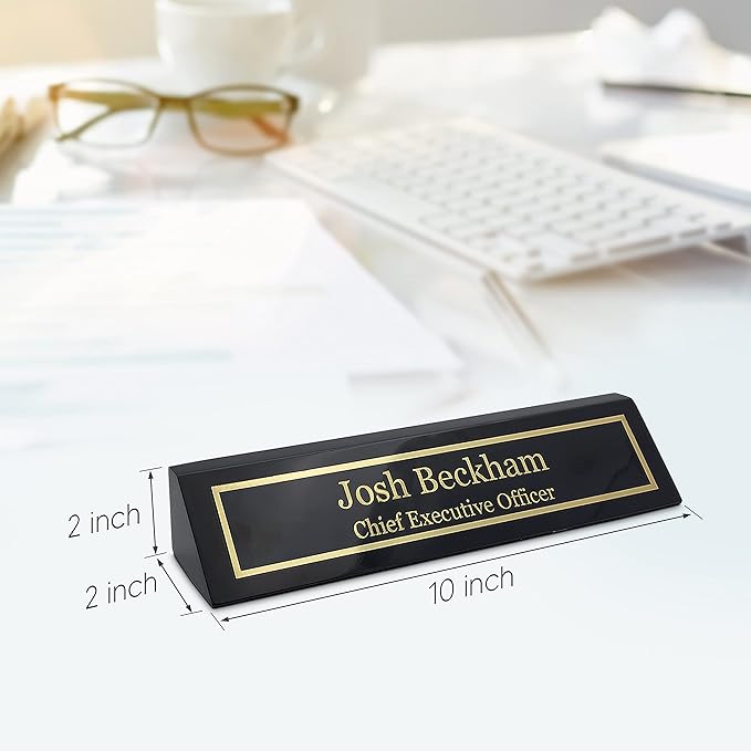 Business Wood Name Plate for Desk | Custom Desk Name Plate Personalized Gift for Office, The Perfect Engraved Name Plaque By Engraving International (2" x 10", Black Piano Finish)