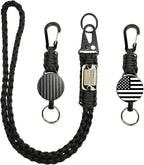 KINBOIN Heavy Duty Retractable Keychain - USA Flag Braided Paracord Lanyard, ID Badge Clip Reel, Necklace Keychains for Travel Work