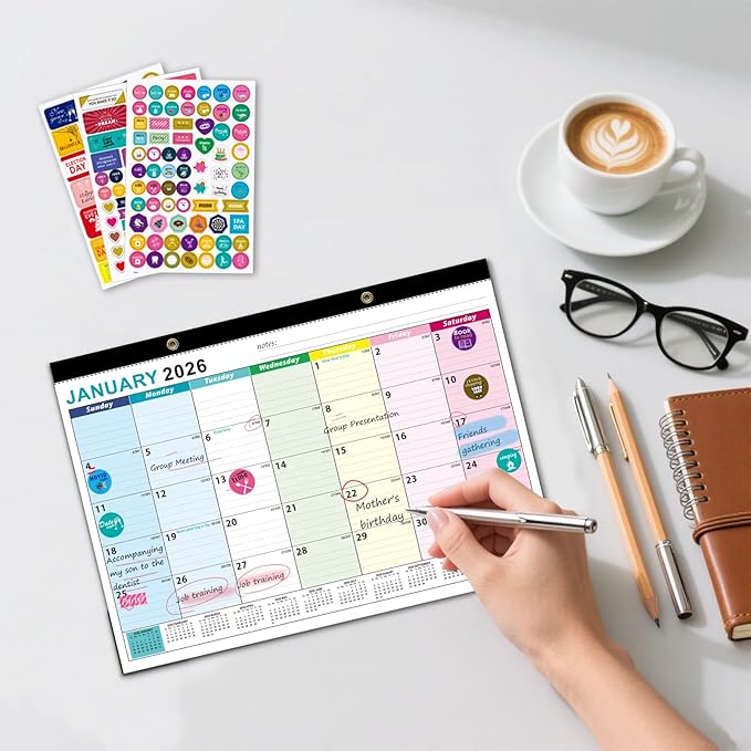 Desk Calendar 2026, With 3 sticker, 18 Month Wall Calendar Running to June 2027-17" x 12" Desktop/Wall Monthly Calendar for Homes, School & Office