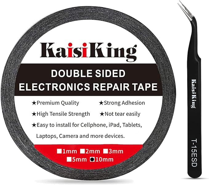 Kaisiking 10mm x 50M LCD Repair Tape for Phone Screen, Adhesive Tape with 1 Tweezers for Cell Phone, iPad, Tablets, Laptops, Camera
