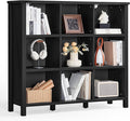 Joaxswe 9 Cube Bookcase, Farmhouse 47 Inch Wide Black Bookshelf, Wooden 3 Tier Display Large Open Book Shelf, Vintage Horizontal Book Case for Home Office, Cubby Storage Cabinet for Living Room