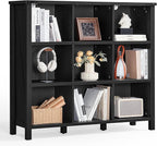 Joaxswe 9 Cube Bookcase, Farmhouse 47 Inch Wide Black Bookshelf, Wooden 3 Tier Display Large Open Book Shelf, Vintage Horizontal Book Case for Home Office, Cubby Storage Cabinet for Living Room