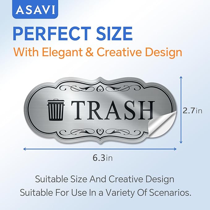 ASAVI Trash & Recycle Stickers – 2-Pack Self-Adhesive Vinyl Labels, Waterproof & Durable (Brushed Silver Black, Medium 6.3 x 2.7 inches)