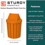 Sturdy Essentials 42 Gallon Round Slatted 100% Recycled Plastic Indoor or Outdoor Commercial Trash Can with Easy Access Swing Top Lid | Great for Schools and Businesses - Orange