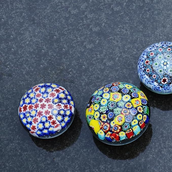 Yao Yuan Handcrafted Glass Paperweight - Beautiful Flower Figurine, Unique Desk Accessory for Home or Office (Yellow millefiori, 4 in)