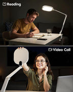 LitONES Led Desk Lamp with Clamp, 1200LM Dimmable Home Office Desktop Light, 3000k-6500k Adjustable Swing Arm Ring Light for Video Conference, Study, Reading, Zoom Calls, Streaming (White)