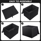 Bagnizer Large 17" 42 Quarts Collapsible Stackable Storage Bins with Lids [3-Pack] Foldable Fabric Linen Storage Boxes Cube, Closet Organizer Baskets with Label (16.7 x 12 x 12, Black)