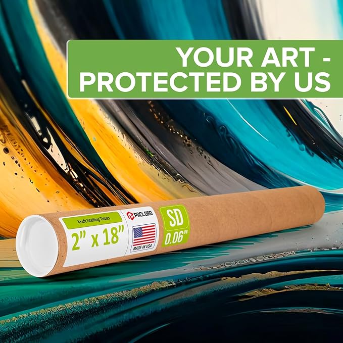 Paclord 2" x 18" Reinforced Kraft Paper Mailing Tube, Pack of 2 Tubes with 4 Caps – Secure USPS Approved Poster Tube – Cardboard Tube for Shipping and Storing Posters, Prints, Artwork, or Documents