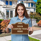 Custom Decorative Sign, Personalized Metal Sign for Business, Driveway, Home, Airbnb, Office Door Plaque, Brown Background Sign, 7x10 Inches, ACM, Fade Resistant, Made in USA by Sigo Signs