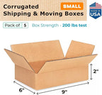 Small Moving & Shipping Boxes 9 x 6 x 2 inches (5-Pack) - Extra Strength 200 lb vs Regular - Corrugated Strong Cardboard Boxes - Small Box for Shipping - Corrugated Packaging Box by IDL Packaging