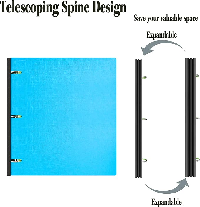 INFUN Telescoping 3 Ring Binder - 12 PCS, Portable 0.75 inch Plastic 3 Ring Binder with Telescoping Spine ，Binders with Foldable Front Cover Holds 8.5" x 11" Paper for School,Office and Homes
