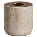 Natural Travertine Textures Mini Trash Can with Rose Gold Stainless Steel Lid, Mini Countertop Trash Can for Bathroom Kitchen, Desk or Table top Mini Garbage Can, Resin Tiny Waste Basket for Vanity