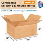 Medium Shipping & Moving Boxes 18"L x 14"W x 8"H (20-Pack) - Extra Strength 200 lb vs Regular - Corrugated Durable Boxes for Packaging - Heavy Duty Moving Box - Packaging Box by IDL Packaging