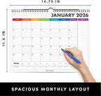 PAPERAGE 2026 Calendar, 12 Months (January 2026 - December 2026), Medium (11.5 in x 14.75 in), Minimalist Wall and Desk Calendar with Monthly Views, Yearly Plans & Notes Section – Rainbow
