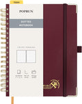 POPRUN Spiral Bullet Dotted Journal Notebook, 7-1/4" x 9-1/2" - 120 GSM Thick Paper, 220 Numbered Pages, Hardcover for Men & Women with Pocket, Index Tabs, 8 Perforated Sheets, Burgundy