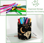 Leather Pen Holder for Desk, Butterflies Moth Moon Pencil Cup Desktop Organizer Makeup Brush Holders Office Supplies for Home, Kids & School