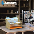 GAWERK Letter Tray Organizer, Mesh Desk File Organizer with 3 Paper Trays and 2 Vertical Upright Section (Gold)