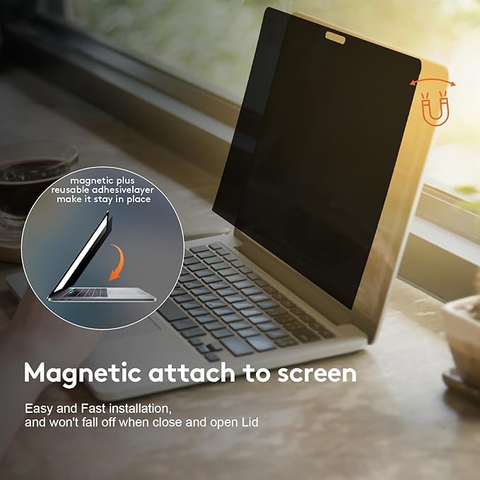 Magnetic Privacy Screen for MacBook Pro 13 inch (2016-2022, M1, M2) and MacBook Air 13 inch (2018-2021 M1, 2025 M4), Removable Screen Protector, Blue Light Blocking, Anti Glare Protector and Privacy Filter Shield