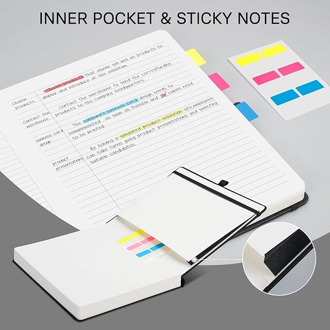 EMSHOI Meeting Notebook for Work with Action Items - 320 Pages B5 Thick Project Planner Agenda Organizer Work Notebook for Women Men Office Business Notes, PU Leather Hardcover, 7.5" x 10", Black