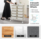 GLACER 10 Drawer Rolling Cart, Storage Cart with Lockable Whieels & Metal Frame, Trolley for Art Craft Oganizer, Mobile Utility Cart for Office, School, Classroom, Kitchen (Ivory Color)