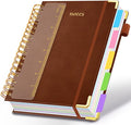Hardcover Spiral Notebook 6.2"x 8.2" Journal Notebook with Tabs and Removable Dividers 300 Pages 5 Subject Notebook College Ruled, Faux Leather Spiral Bound Notebook for Women School Work (Brown)