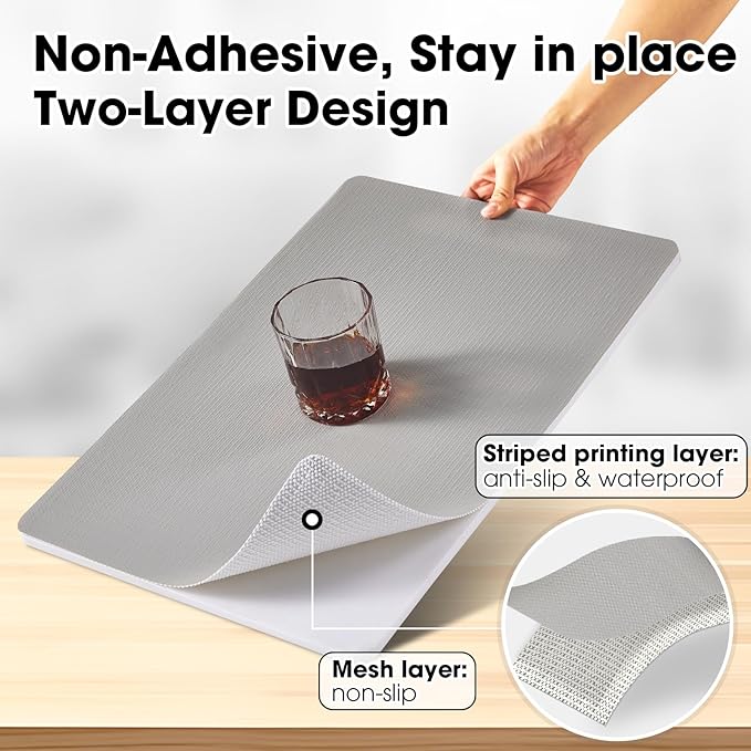 ALIUNI Drawer and Shelf Liner, Non-Slip Kitchen Cabinet Liners Non-Adhesive Thick Strong Grip Waterproof Washable Mats Protect Dresser Shelves Cupboard Bathroom Cabinets, Light Gray, 18 in X 10 FT