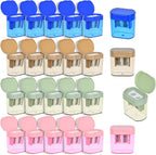 Small Pencil Sharpener for Kids, BOPART 24pcs Colored Pencil Sharpeners Manual Handheld Pencil Sharpener in Bulk for School Classroom Home Office, Dual Holes Sharpener Work on Crayon or Makeup Pencils