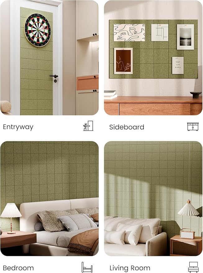 Bumusty Large Felt Bulletin Board 48" x 36" Cork Board Alternative - 6 Pack with 40 Safe Removable Adhesive Tabs, Cork Boards for Walls Cork Board for Home Office Classroom Pin Board (Olive Green)