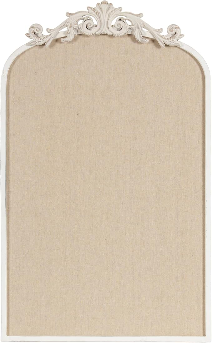 Kate and Laurel Arendahl Decorative Arch Pinboard; 19 x 31; White; Framed Arched Ornate Vintage Cork Board for Use as Motivational Vision Board or Wall Organizer
