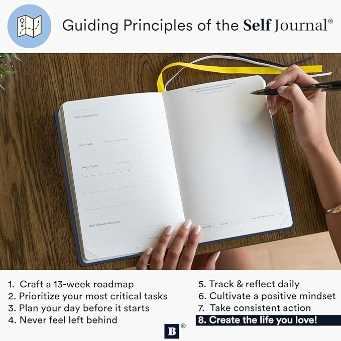 BestSelf 13-Week Self Journal & Goal Planner – Undated Daily ADHD-Friendly Journal for Men & Women | Productivity, Gratitude, Reflection & Habit Tracker | 2026 Life Organizer with Prompts, Distance Navy