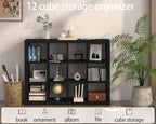 furtble Bookshelf with Storage Bin, 12-Cube Storage Organizer, Modern Wood Open Bookcase, Multifunctional Display Shelf for Living Room, Bedroom, Home Office, Black