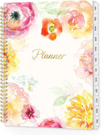 SUNEE 2026 Planner, Weekly and Monthly Calendar Planner, January 2026-December 2026, Daily Agenda with Tabs, Note Pages, Spiral Binding, 8.5"x11", Watercolor Flowers