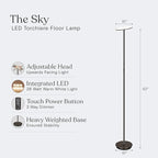 Brightech Sky LED Floor lamp, Torchiere Super Bright Floor Lamp for Living Room Decor & Office - Dimmable, Tall Standing Lamp with Warm Light for Bedroom & Reading - Bronze