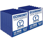 Samsill 1 Inch 3 Ring Binders, Made in USA, Economy Round Ring, Clear View Cover, 200 Sheet Capacity - for School, Home, Office - Blue, 12 Pack