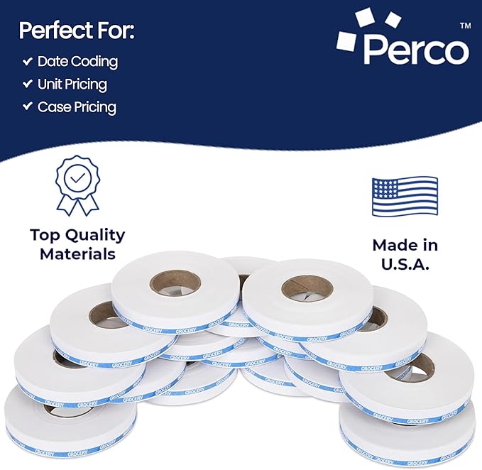 Perco Blue Reverse Print on White Grocery Labels to fit Monarch 1110 Price Gun, 4 Sleeves - 68,000 Labels