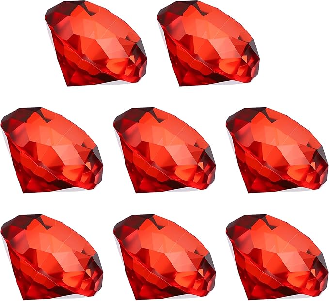 PATIKIL 8 Pcs Diamond Crystal Paperweight, 40mm / 1.57 Inch Crystal Paperweight Paper Weight for Home Office Desktop Table Decor Wedding Party Jewelry Ornaments, Red