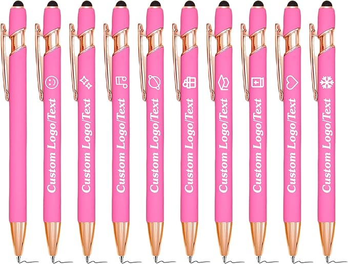 CRME Personalized Pens Custom Ballpoint Pen with Stylus Tip Customized Engraved Pens with Name/Text/Logo Black Ink Engraved Ballpoint with Stylus Gifts for Nurse Business Office Corworkers Pink Pen