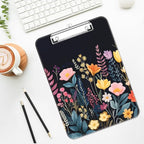 Luminzo Plastic Cute Clipboard Low-Profile Metal Clip, A4 Letter Size 9 x 12.5 in, 8.5 x 11 Paper Clip Board for Teachers, Nurses, Classroom,Black Flower