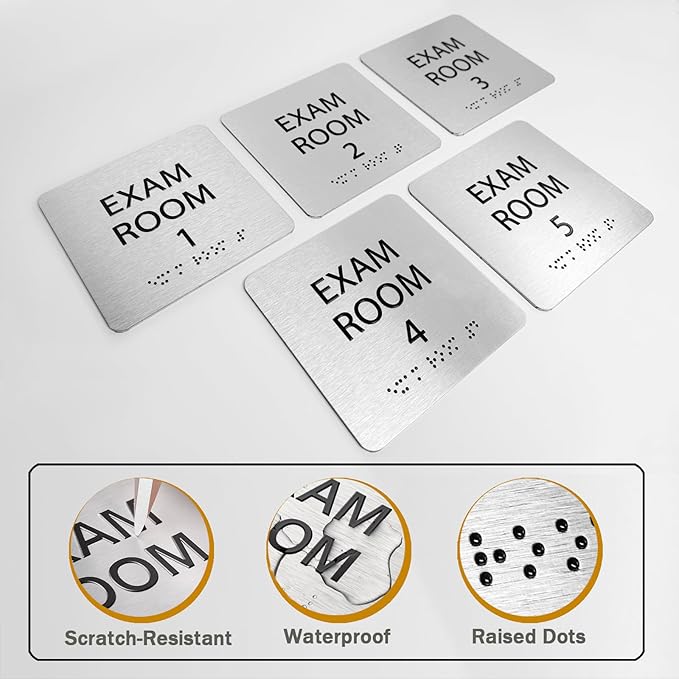 Exam Room Sign 6" x 6" Numbers 1-5 with Braille and Tactile Identification Signs Numbers for Apartment Offices Educational Institution Directional Assistance Test Center Elevator Sign Door Number Signs