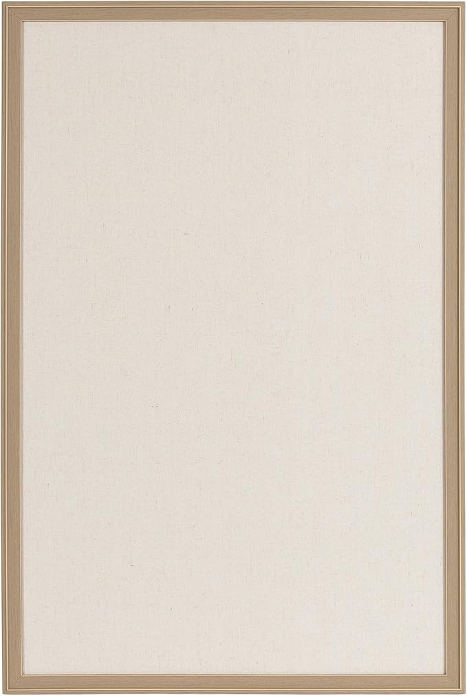 Kate and Laurel Oakhurst Rectangle Framed Linen Fabric Pinboard; 24 x 36; Light Tan; Traditional Decorative Bulletin Board with Stepped Profile and Lightly Distressed Finish