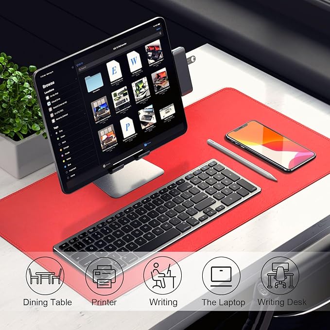 Leather & Suede Desk Cover | Non-Slip Large Mouse Pad | Waterproof Office & Home Blotter (Candy Red, 23.6" x 13.7")