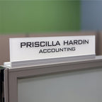 Printex Design - Personalized Office CUBICLE Name Plate & Sign. Modern Aluminum Holder - 4 Plate Colors (Frosted White)