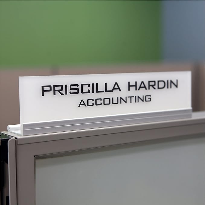 Printex Design - Personalized Office CUBICLE Name Plate & Sign. Modern Aluminum Holder - 4 Plate Colors (Frosted White)