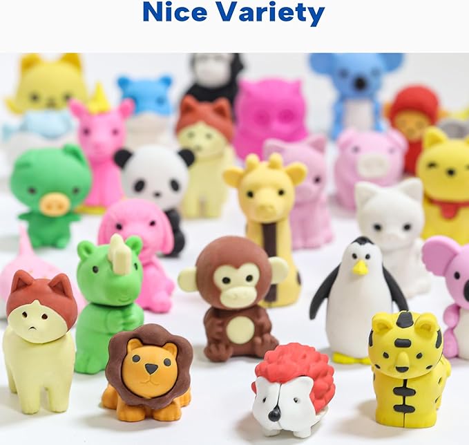 Gomimeor 45 Pcs Animal Erasers for Kids, Pencil Erasers Bulk, Cute Animal Erasers for Classroom Prizes and School Supplies, Assorted Colors