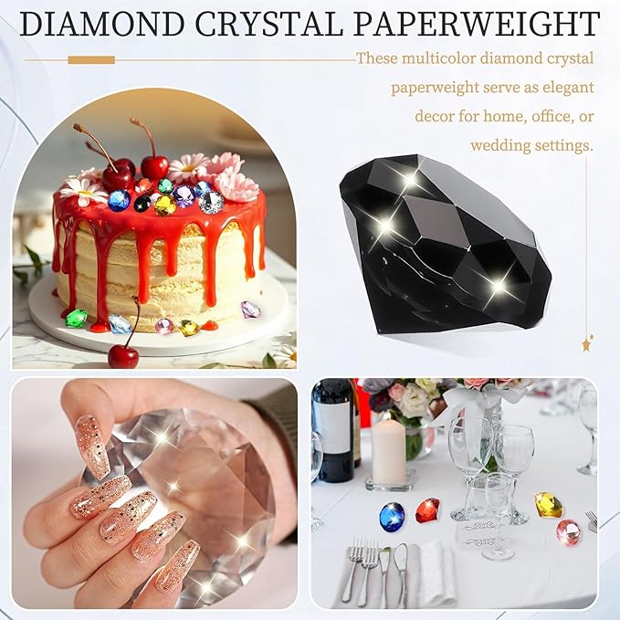 PATIKIL 5 Pcs Diamond Crystal Paperweight, 40mm / 1.57 Inch Crystal Paperweight Paper Weight for Home Office Desktop Table Decor Wedding Party Jewelry Ornaments, Black
